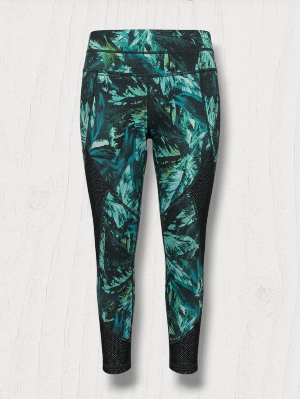 Athleta Jungle Print Mesh Detail Tropical Crop Leggings Green Small 227872